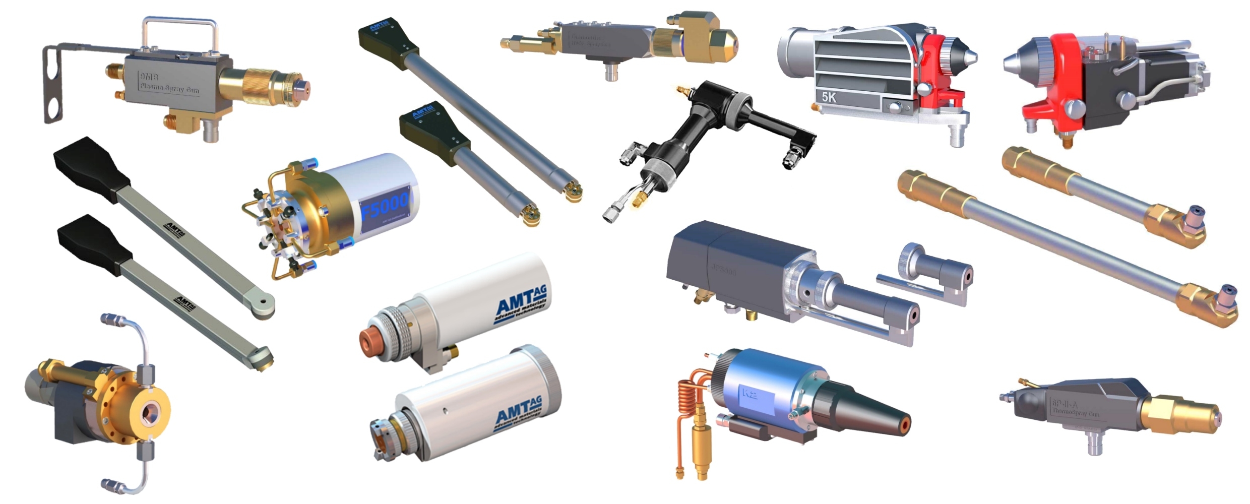 Montage of thermal spray guns supported by AMTAG